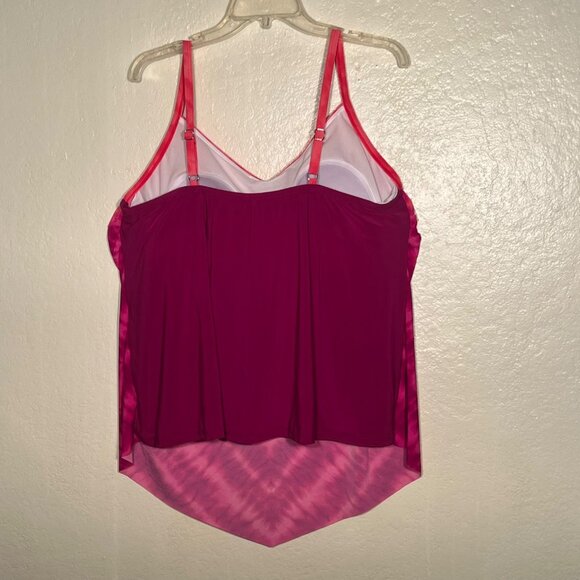 Aqua Green Plus Size 2X Pink Tie-Dye Tankini Swim Top Adjustable Straps NWOT - Picture 9 of 9